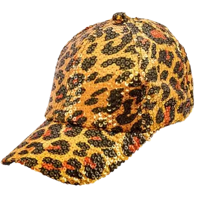 Gorra de lentejuelas, estampado de leopardo naranja