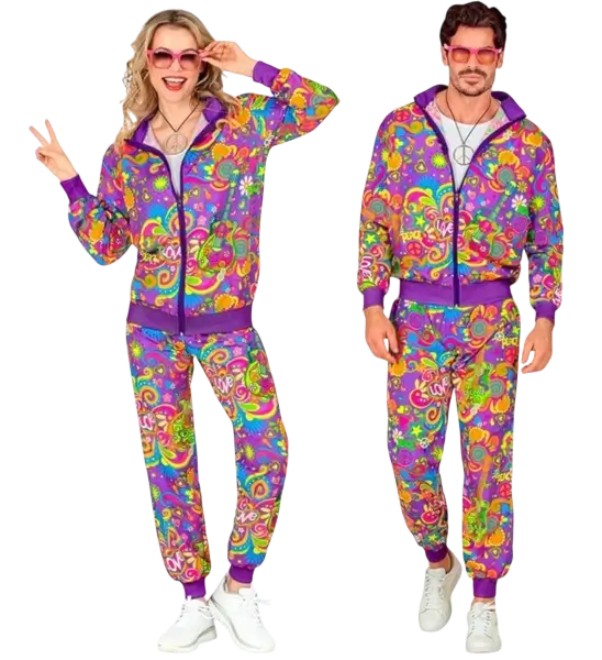 Mono hippie flower power fluorescente - L