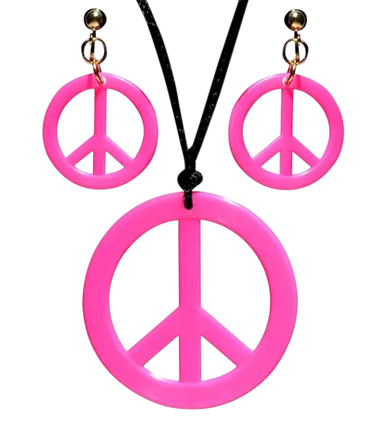 Pendientes y collar hippie rosa fluorescente