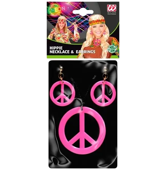 Pendientes y collar hippie rosa fluorescente