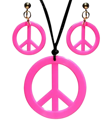 Pendientes y collar hippie rosa fluorescente