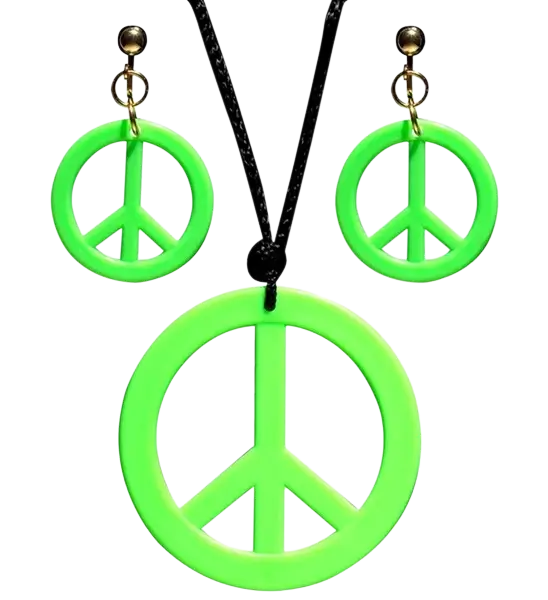 Pendientes y collar hippie verde fluorescente