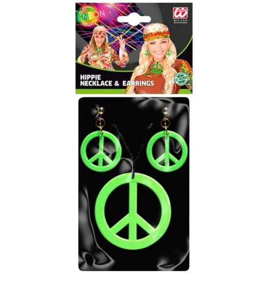 Pendientes y collar hippie verde fluorescente