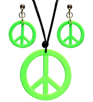 Pendientes y collar hippie verde fluorescente