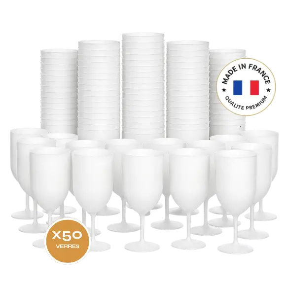 Lote de 50 copas de vino Ecocup con efecto escarchado, 12 cl (18 cl hasta el borde), reutilizables - Para vino, cata y aperitivo