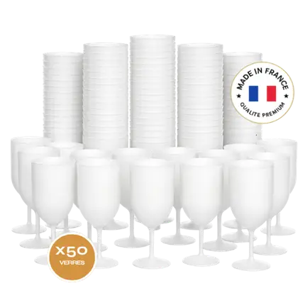 Lote de 50 copas de vino Ecocup con efecto escarchado, 12 cl (18 cl hasta el borde), reutilizables - Para vino, cata y aperitivo