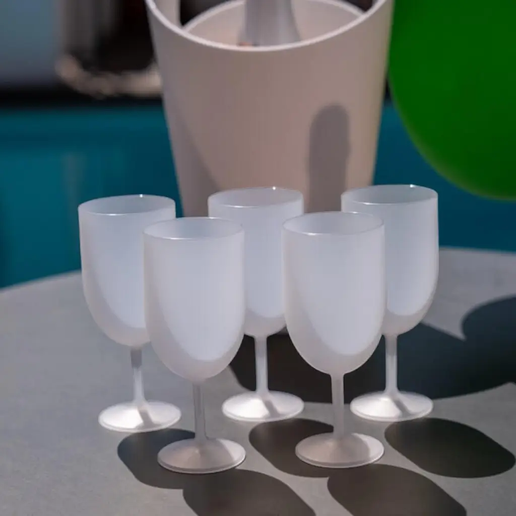 Lote de 20 copas de vino Ecocup con efecto escarchado, 12 cl (18 cl hasta el borde), reutilizables - Para vino, cata y aperitivo