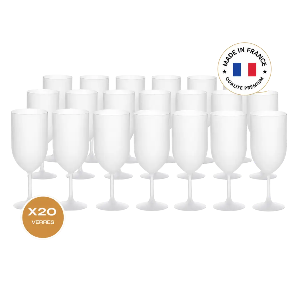 Lote de 20 copas de vino Ecocup con efecto escarchado, 12 cl (18 cl hasta el borde), reutilizables - Para vino, cata y aperitivo