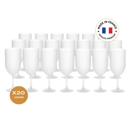 Lote de 20 copas de vino Ecocup con efecto escarchado, 12 cl (18 cl hasta el borde), reutilizables - Para vino, cata y aperitivo