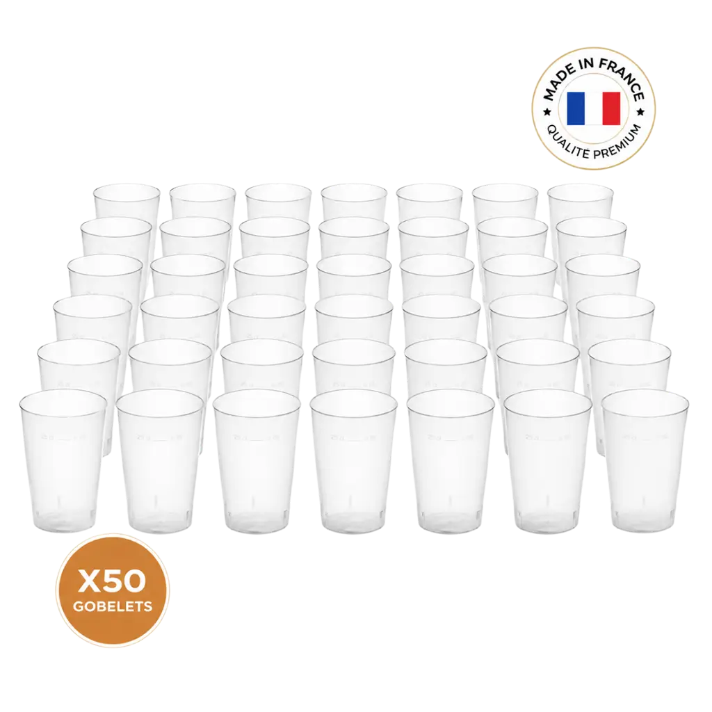Lote de 50 vasos Ecocup de 25 cl (33 cl hasta el borde), reutilizables - Tipo «Demi», zumos, refrescos