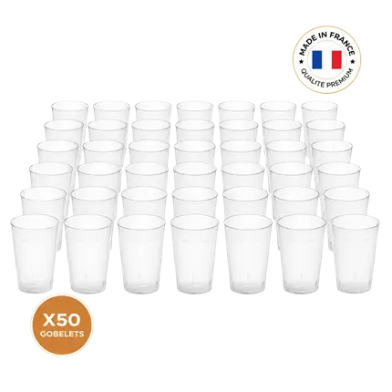 Lote de 50 vasos Ecocup de 25 cl (33 cl hasta el borde), reutilizables - Tipo «Demi», zumos, refrescos