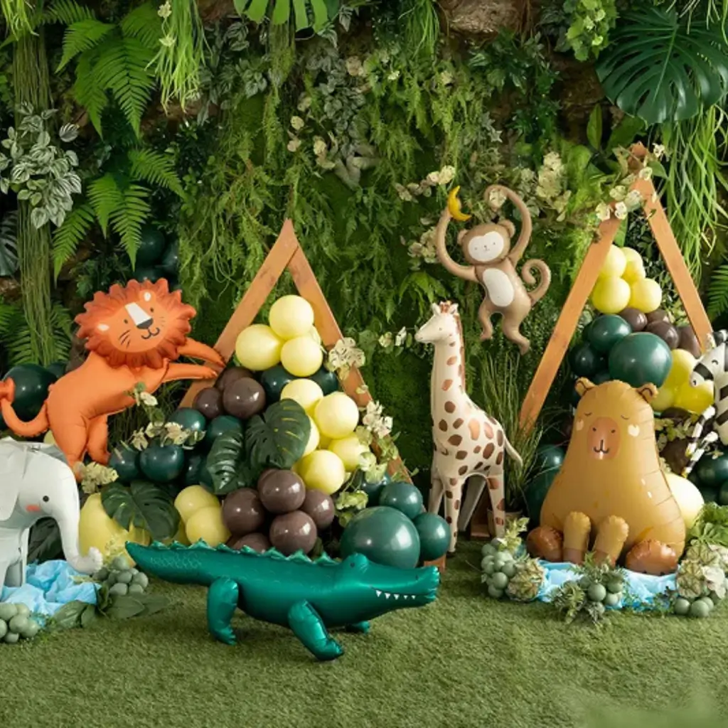 Globo de aluminio «Cocodrilo de pie», 126 cm – Decoración de cumpleaños «La selva»