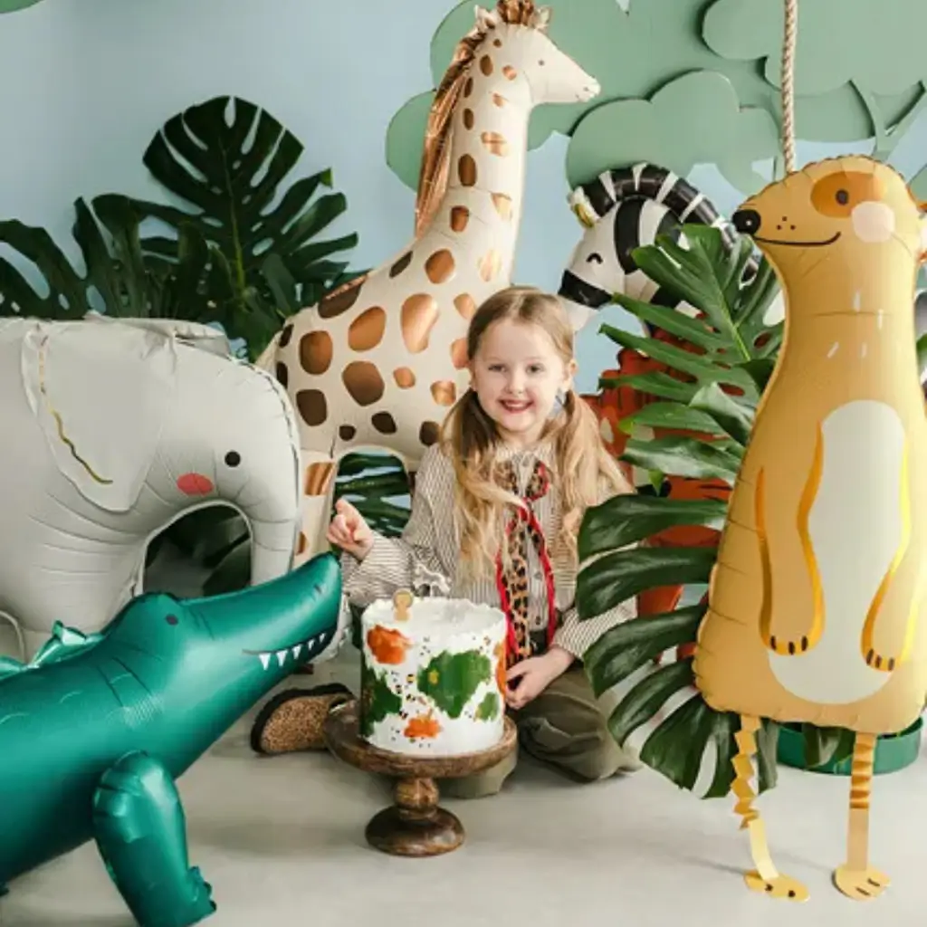 Globo de aluminio «Cocodrilo de pie», 126 cm – Decoración de cumpleaños «La selva»
