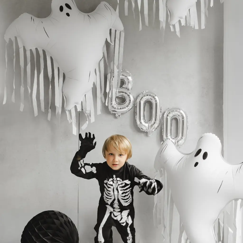 Globo de aluminio «Fantasma» con flecos, 93 x 86 cm – Decoración de Halloween