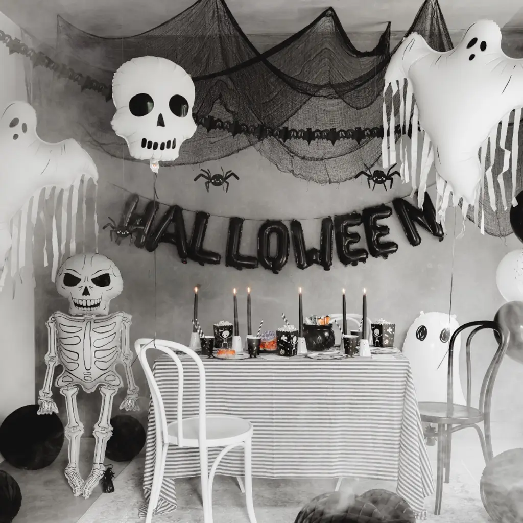 Globo de aluminio «Fantasma» con flecos, 93 x 86 cm – Decoración de Halloween