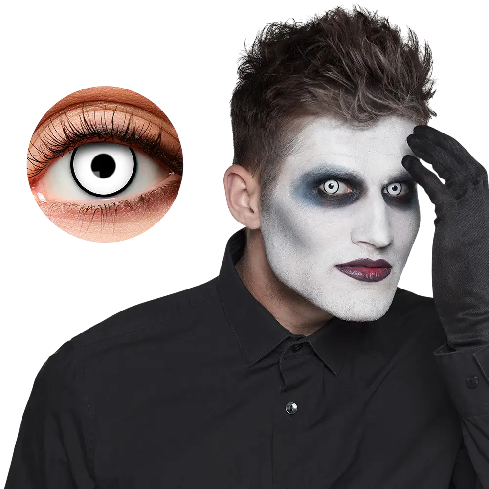 Lentes de contacto blancas con contorno negro «Maniaque» – Lentes de contacto de Halloween