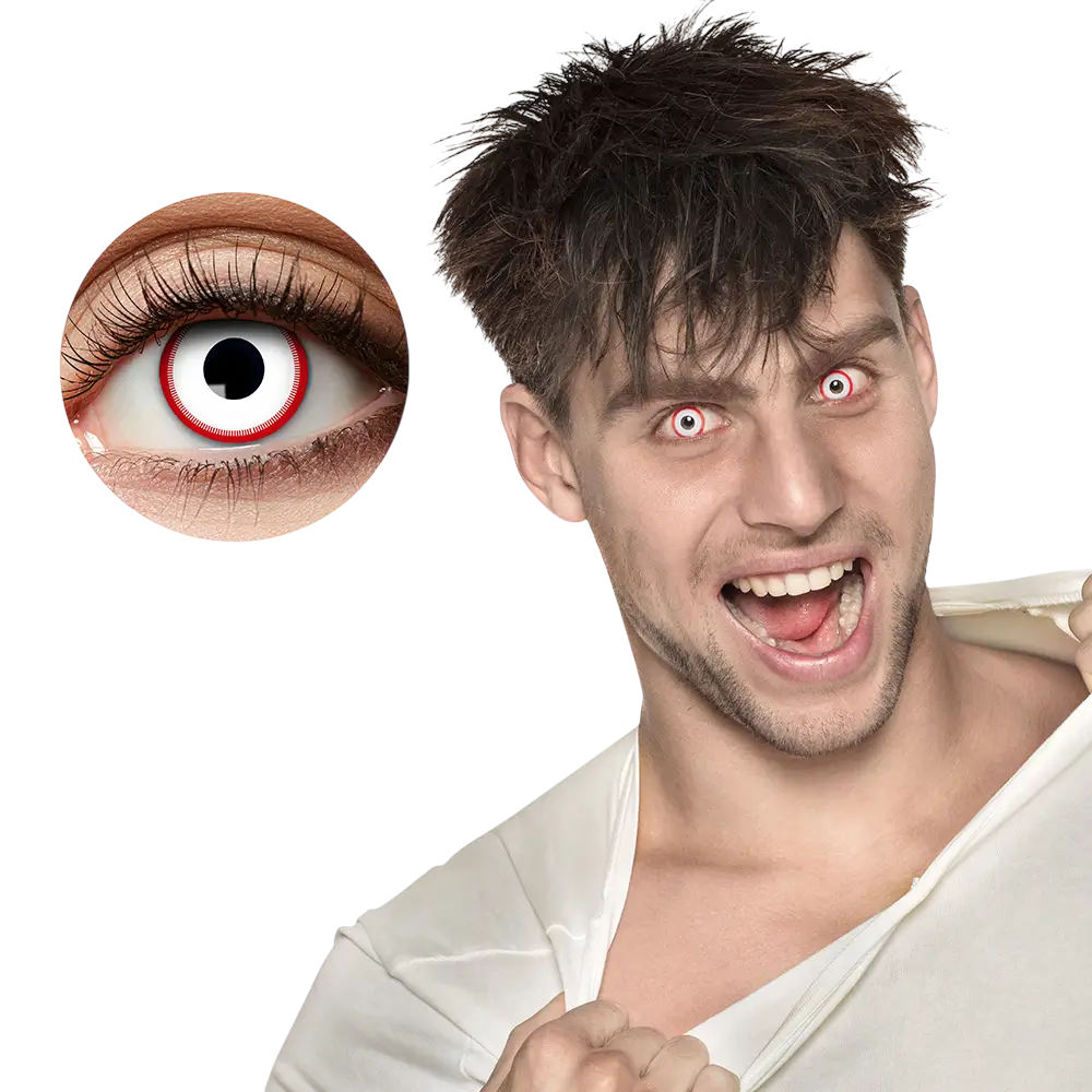 Lentes de contacto blancas con contorno rojo «Zombie» – Lentes de contacto para Halloween