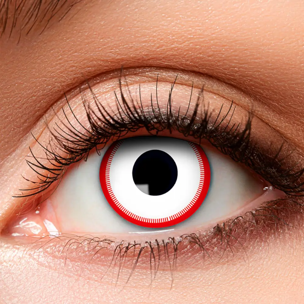 Lentes de contacto blancas con contorno rojo «Zombie» – Lentes de contacto para Halloween
