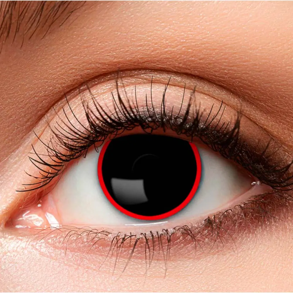Lentes de contacto negras con contorno rojo «Demonio» – Lentes de contacto de Halloween