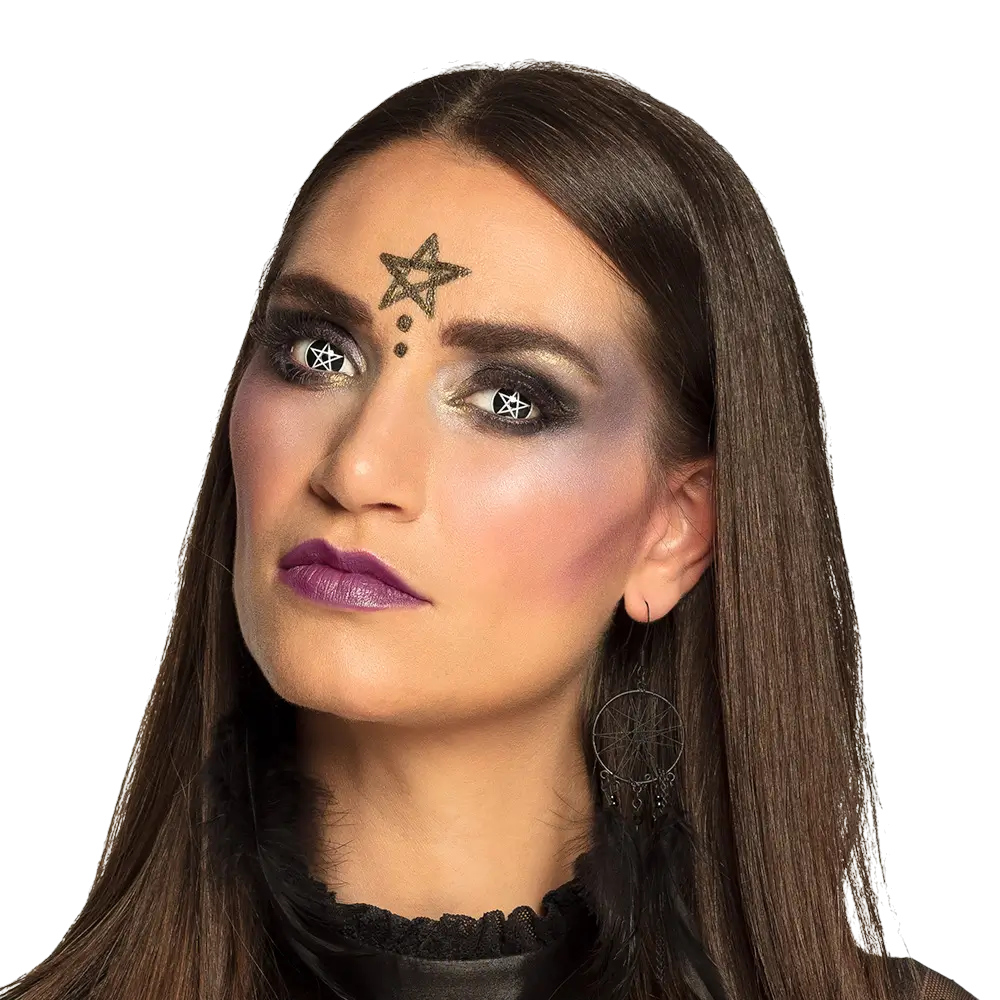 Lentes de contacto negras «Pentáculo blanco de bruja» – Lentes de contacto de Halloween
