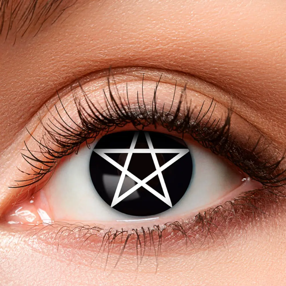Lentes de contacto negras «Pentáculo blanco de bruja» – Lentes de contacto de Halloween