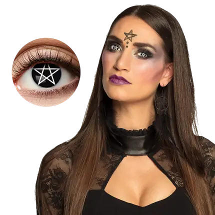 Lentes de contacto negras «Pentáculo blanco de bruja» – Lentes de contacto de Halloween