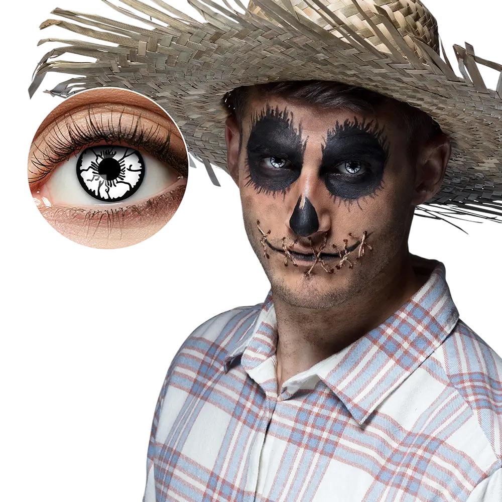 Lentes de contacto blancas agrietadas «Espantapájaros negro» – Lentes de contacto de Halloween