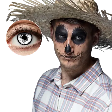 Lentes de contacto blancas agrietadas «Espantapájaros negro» – Lentes de contacto de Halloween