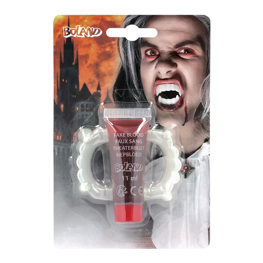 Kit de vampiro – Colmillos de vampiro y sangre falsa, 11 ml