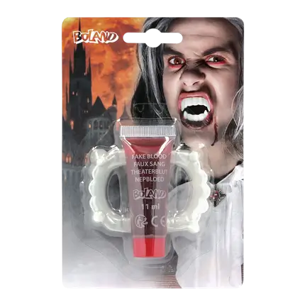 Kit de vampiro – Colmillos de vampiro y sangre falsa, 11 ml