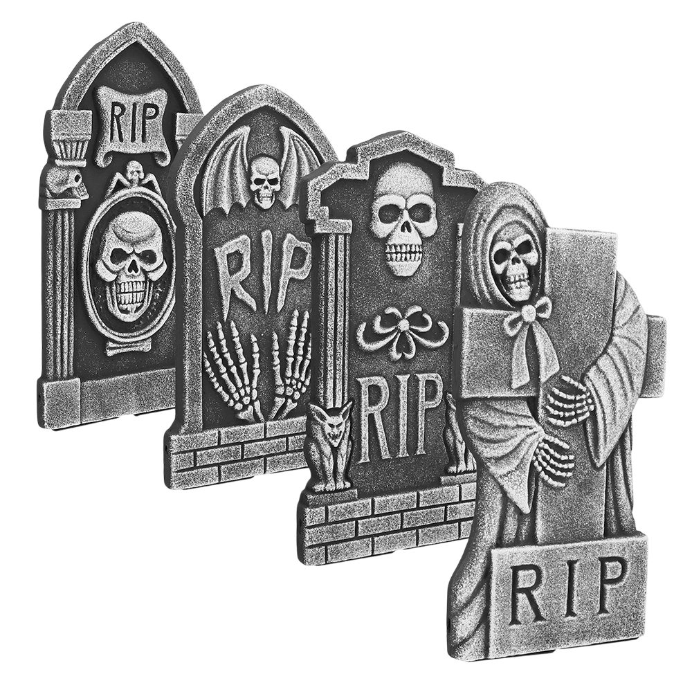 Lote de 4 lápidas «RIP» de 41 x 20 cm – Decoración de Halloween