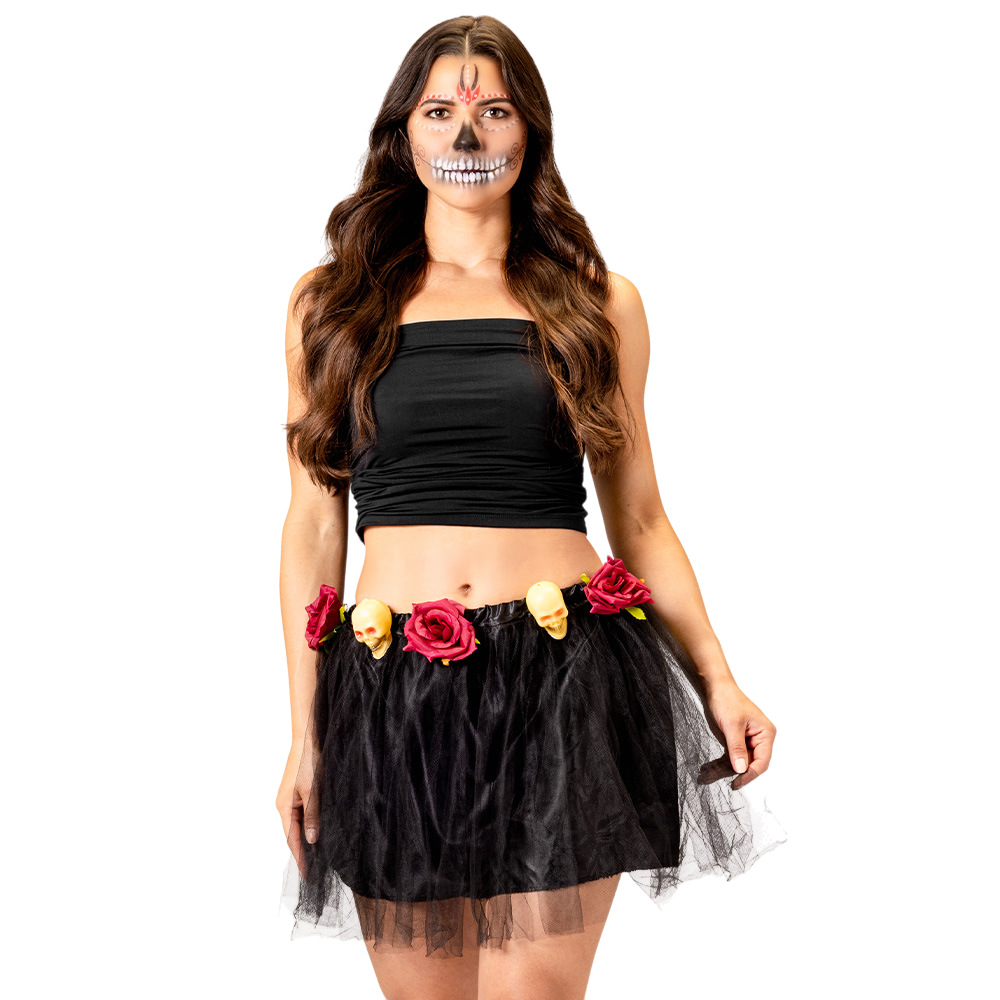 Tutu negro con calaveras del Día de los Muertos
