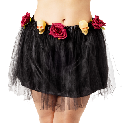 Tutu negro con calaveras del Día de los Muertos