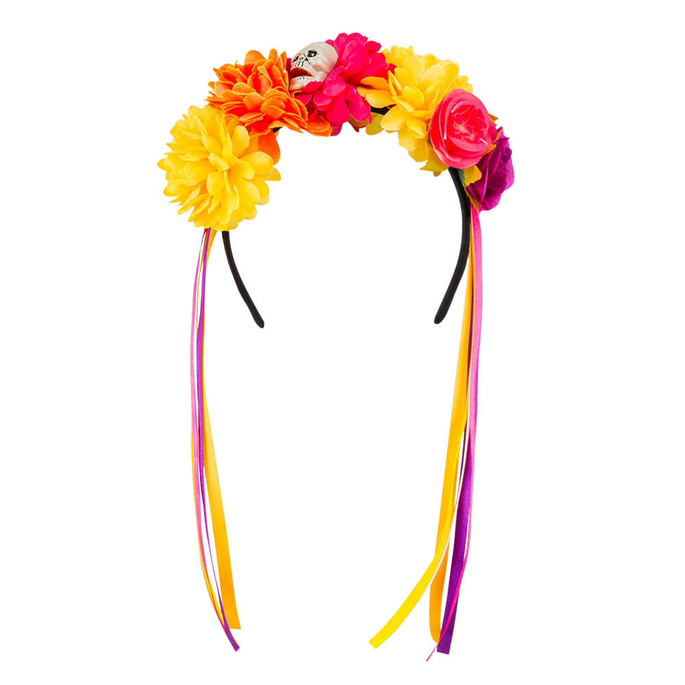Diadema con flores y calaveras del Día de los Muertos