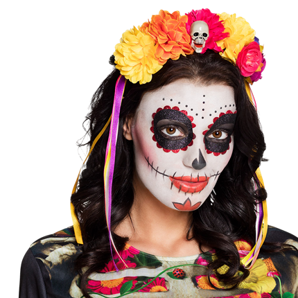 Diadema con flores y calaveras del Día de los Muertos