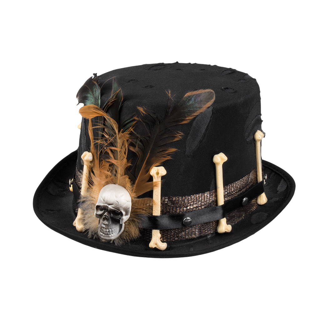 Sombrero vudú con plumas y calavera – Disfraz de Halloween