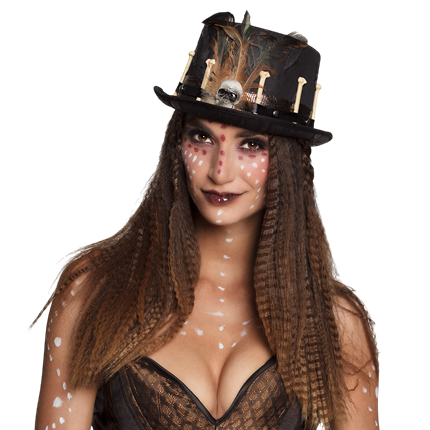 Sombrero vudú con plumas y calavera – Disfraz de Halloween