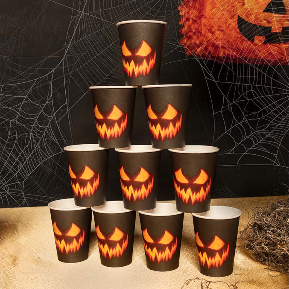 Lote de 10 vasos con diseño de calabaza terrorífica de 25 cl – Halloween