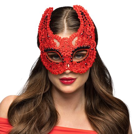 Máscara de lobo demoníaco de encaje rojo – Halloween