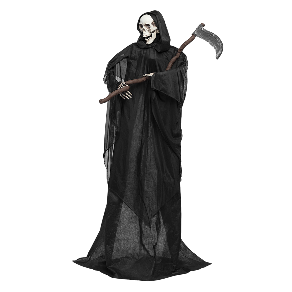 Muñeco esqueleto de la Parca con guadaña animado, 183 cm – Halloween