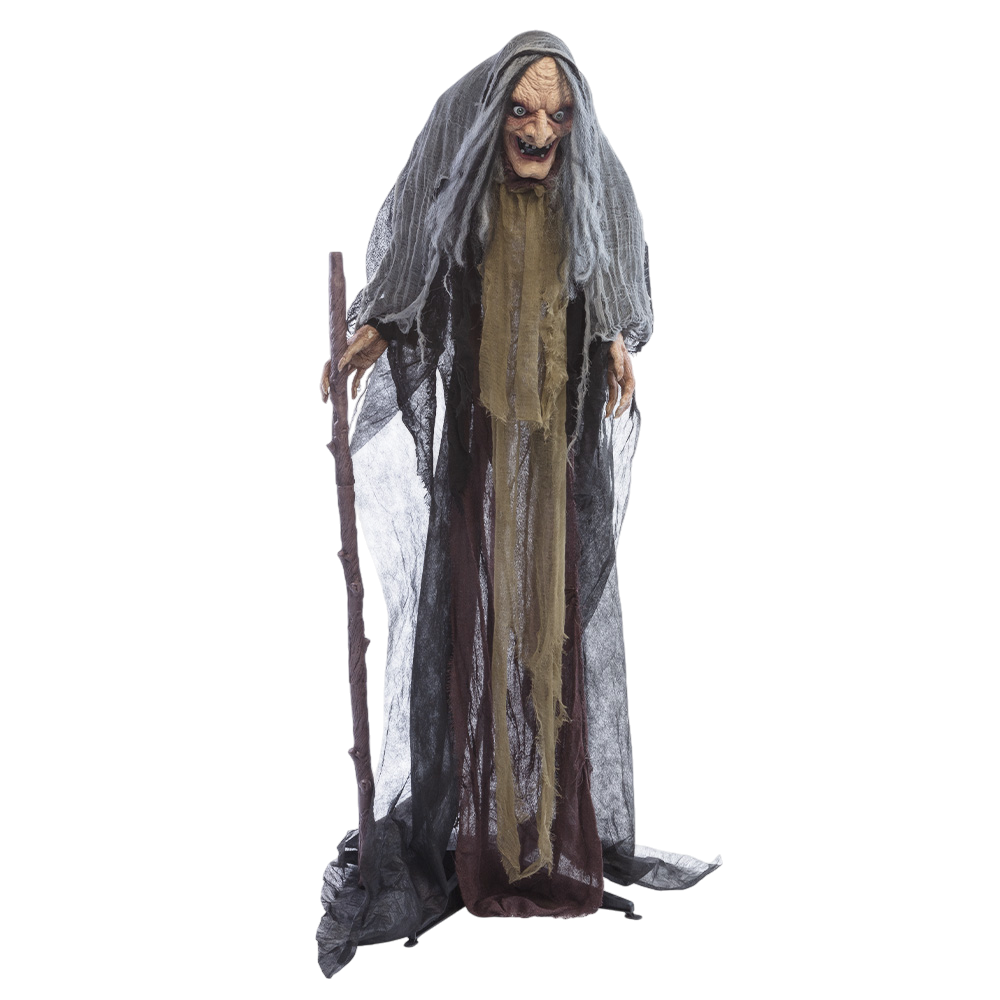 Bruja con bastón, tamaño real (160 cm) – Decoración de Halloween