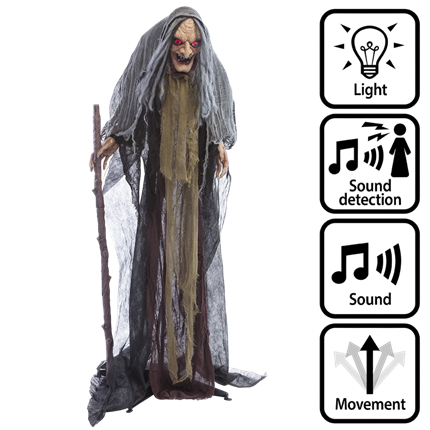 Bruja con bastón, tamaño real (160 cm) – Decoración de Halloween