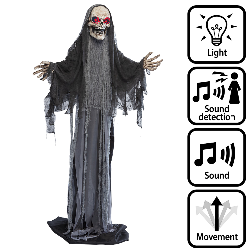 Muñeco esqueleto de la Parca animado que crece de 180 a 215 cm – Halloween