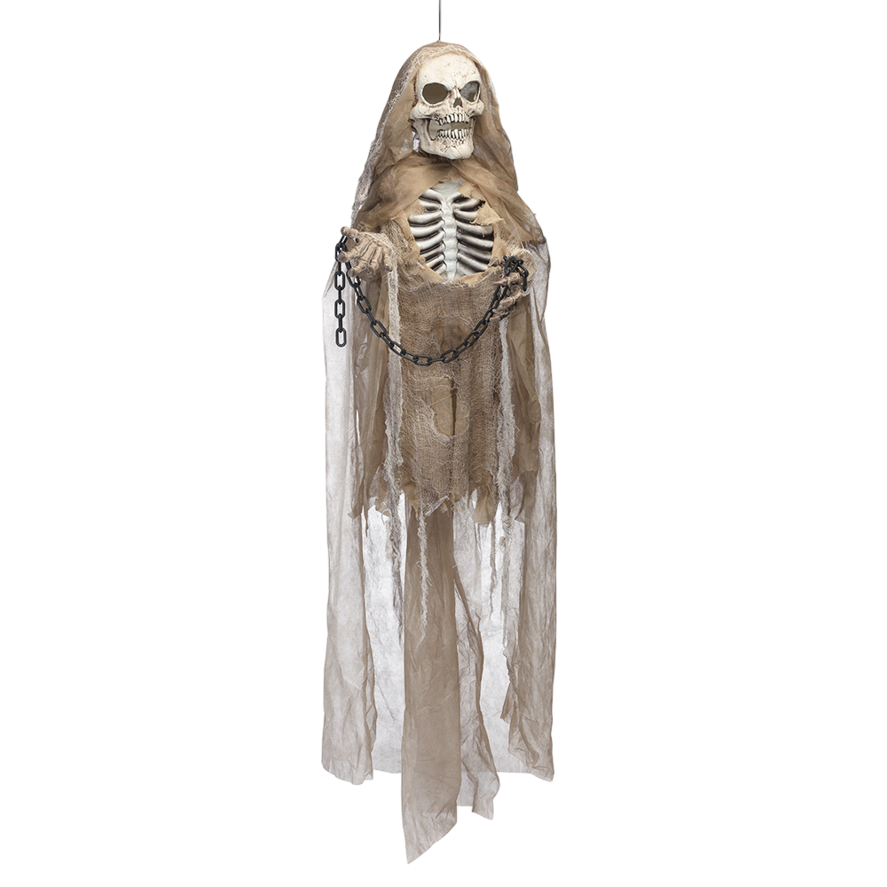 Muñeco esqueleto animado, luminoso y con sonido, con cadenas, 183 cm – Halloween