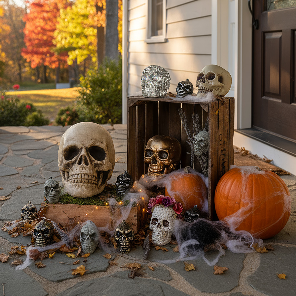 Calavera blanca con mandíbula móvil, 24 cm – Decoración de Halloween