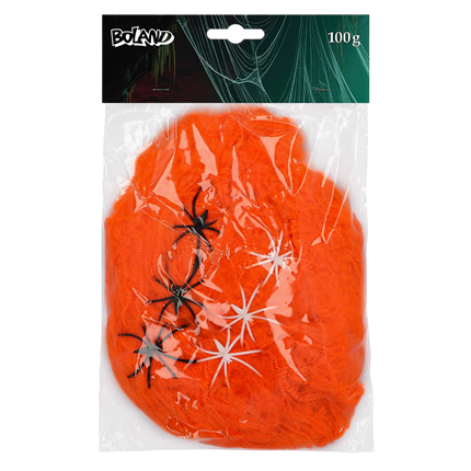 Tela de araña naranja de 100 g con 6 arañas UV – Halloween