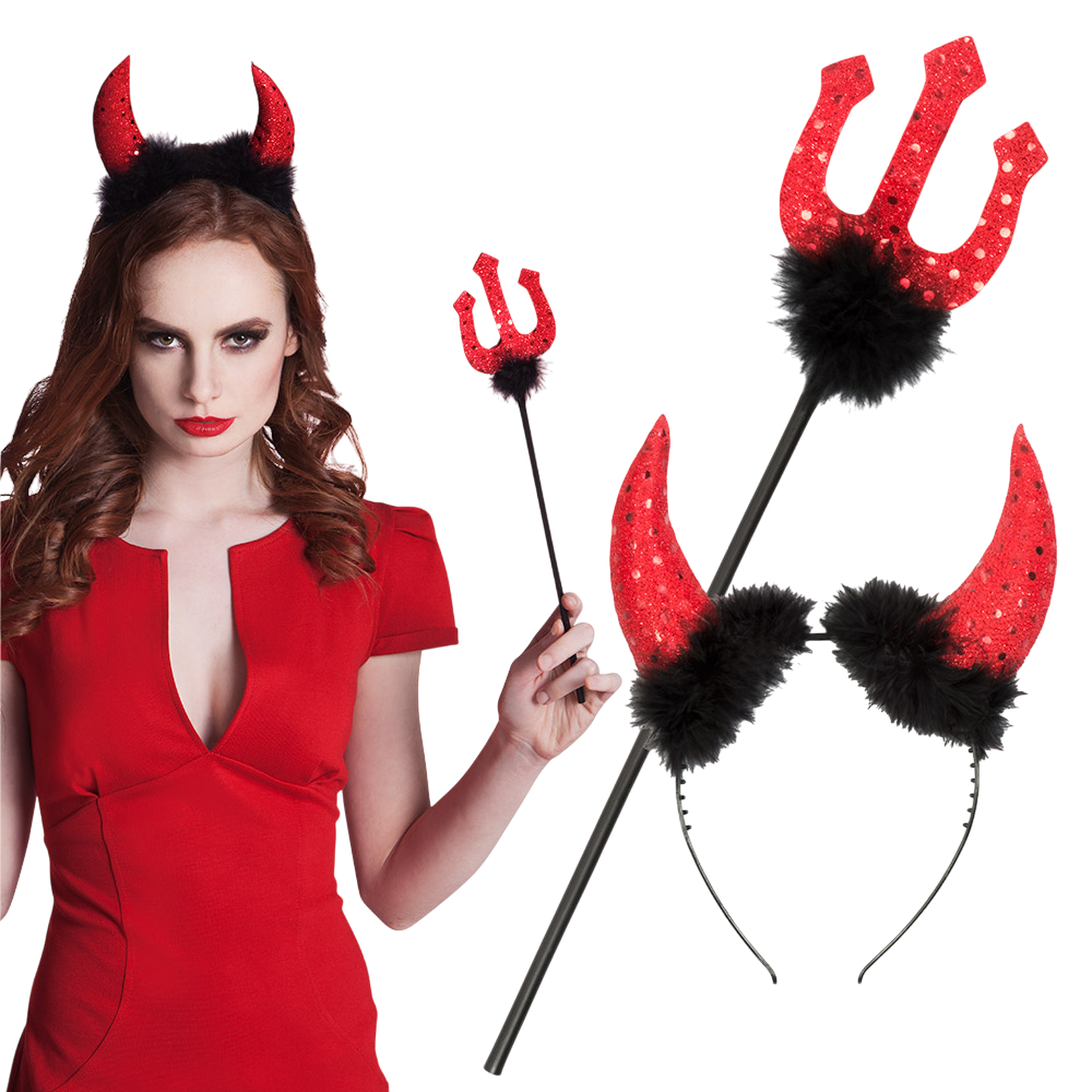 Kit de diablo con cuernos y tridente de 40 cm – Disfraz de Halloween