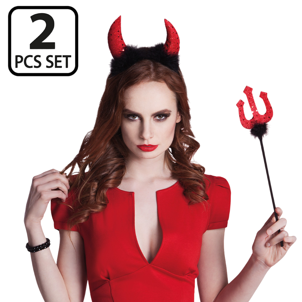 Kit de diablo con cuernos y tridente de 40 cm – Disfraz de Halloween