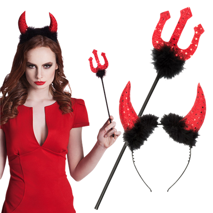 Kit de diablo con cuernos y tridente de 40 cm – Disfraz de Halloween