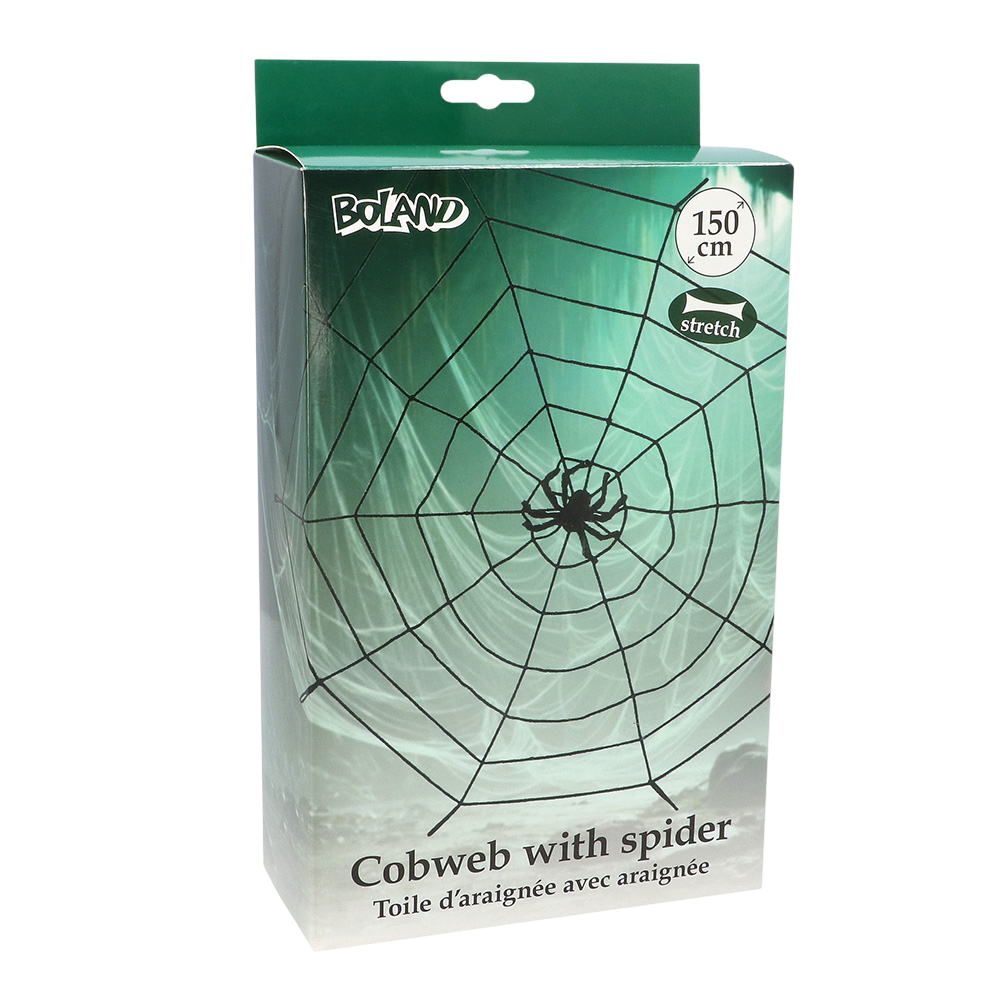 Telaraña elástica de 150 cm con araña – Halloween